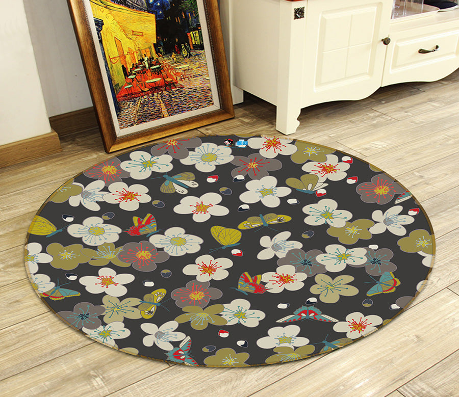 3D Small Flower Pattern 64180 Round Non Slip Rug Mat