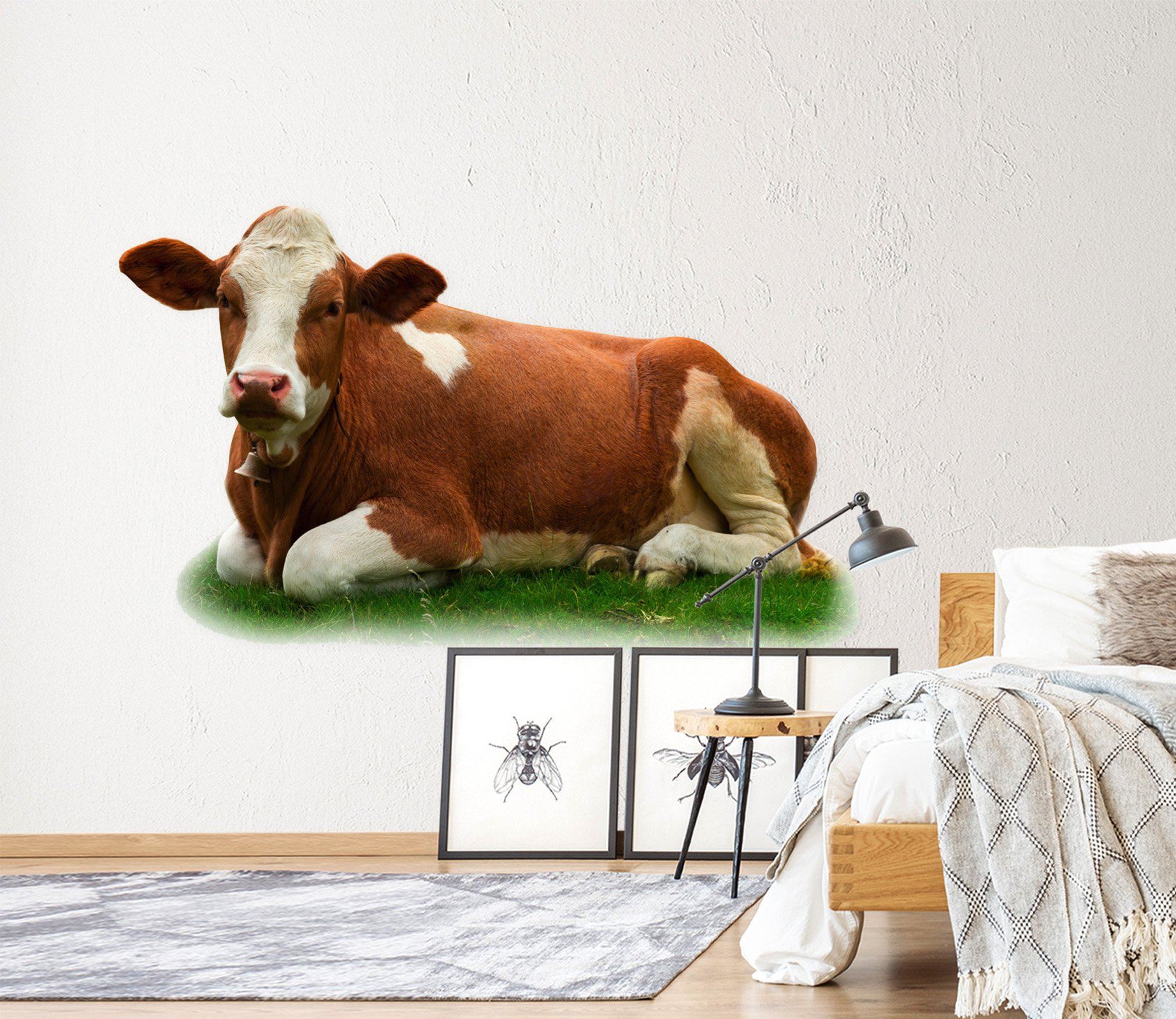3D Cow Under The Arm 087 Animals Wall Stickers Wallpaper AJ Wallpaper 
