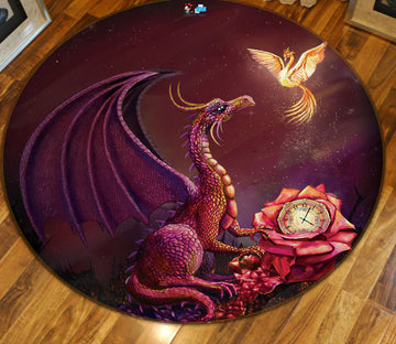 3D Crimson Clock Dinosaur 83176 Rose Catherine Khan Rug Round Non Slip Rug Mat