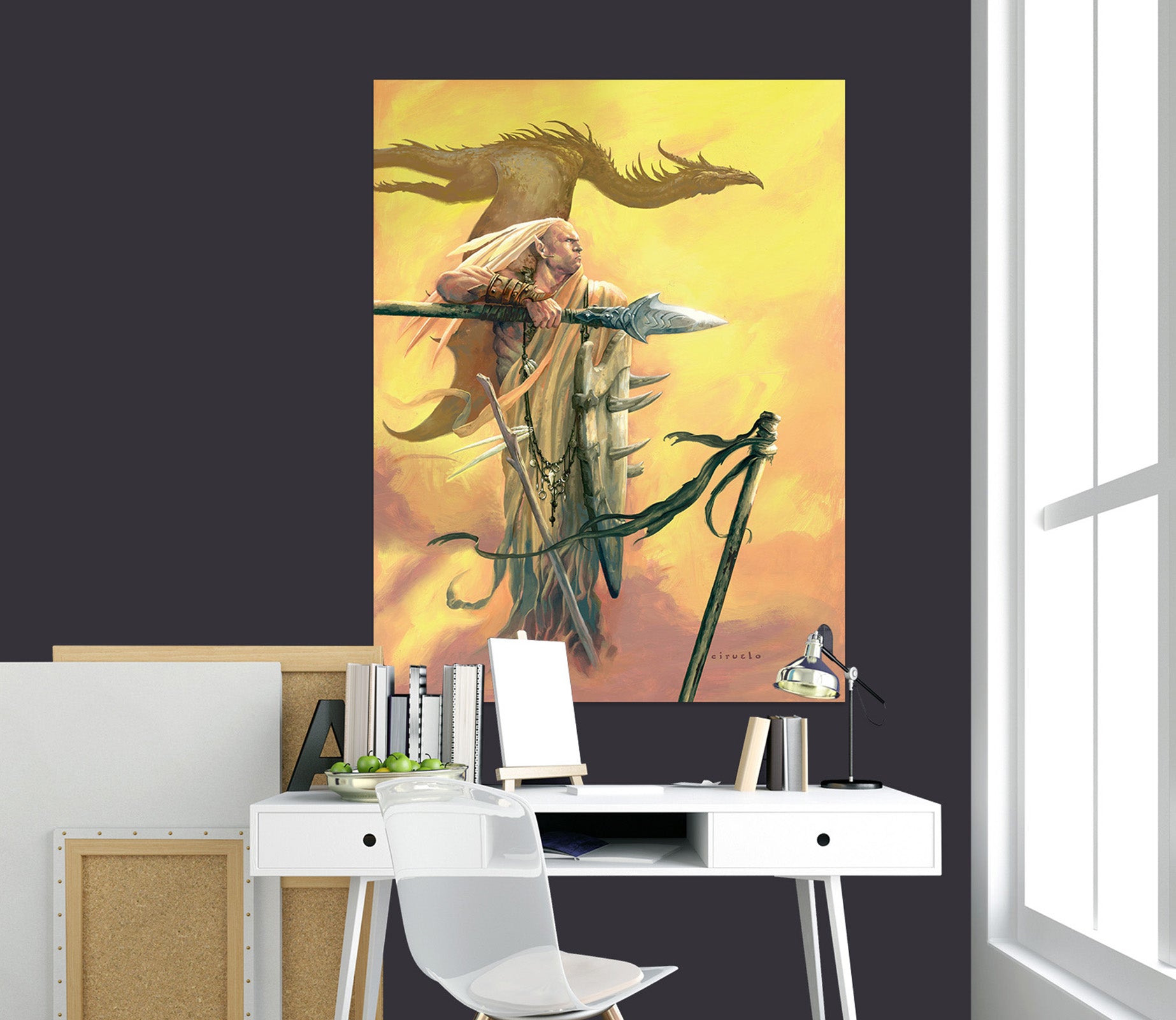 3D Long Hair Sword Man Dragon 8113 Ciruelo Wall Sticker