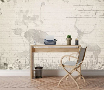 3D Lotus Deer 2169 Wall Murals