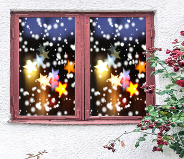 3D Pentagram Lights 43070 Christmas Window Film Print Sticker Cling Stained Glass Xmas