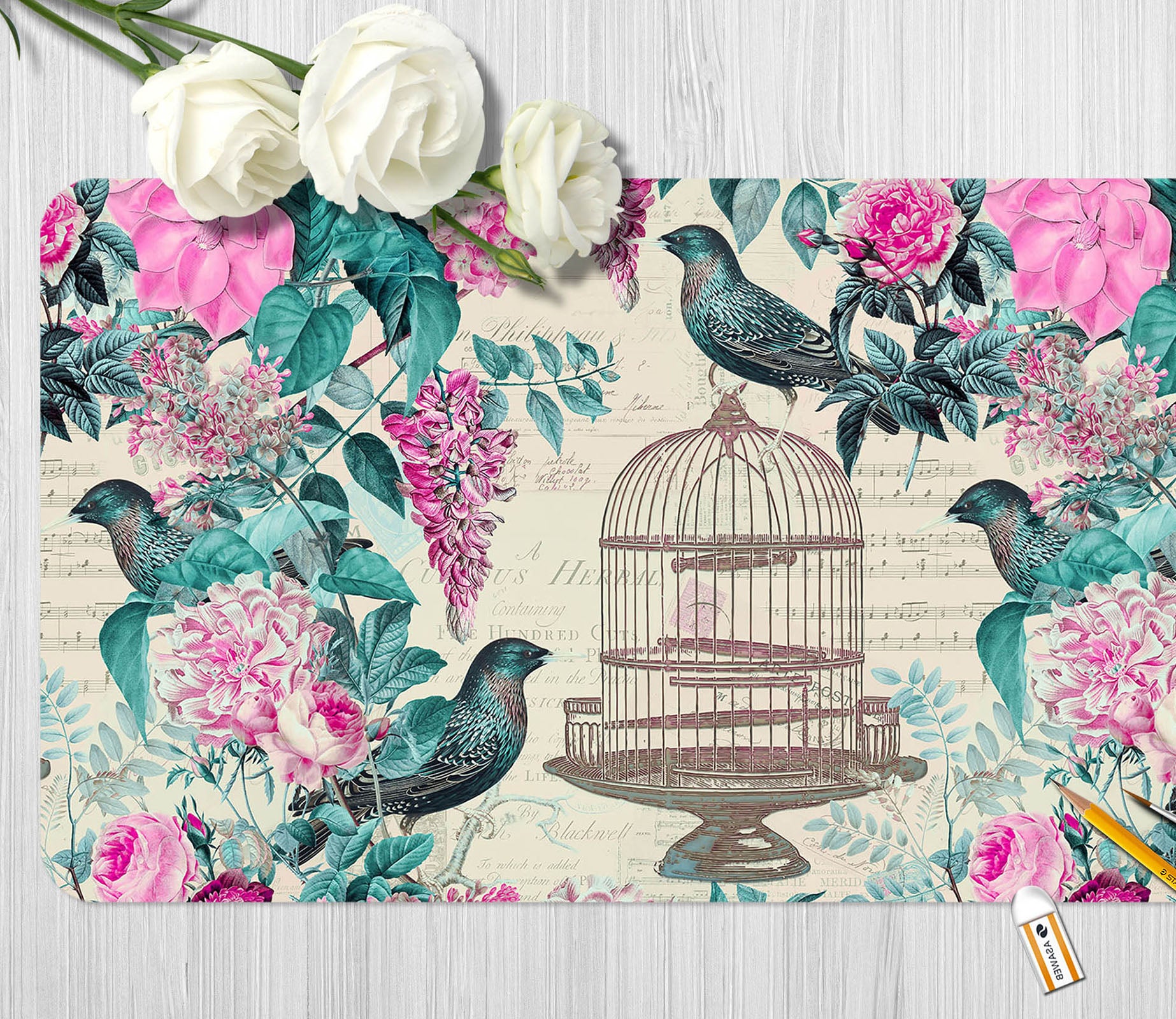 3D Birdcage Flower 983 Andrea Haase Desk Mat