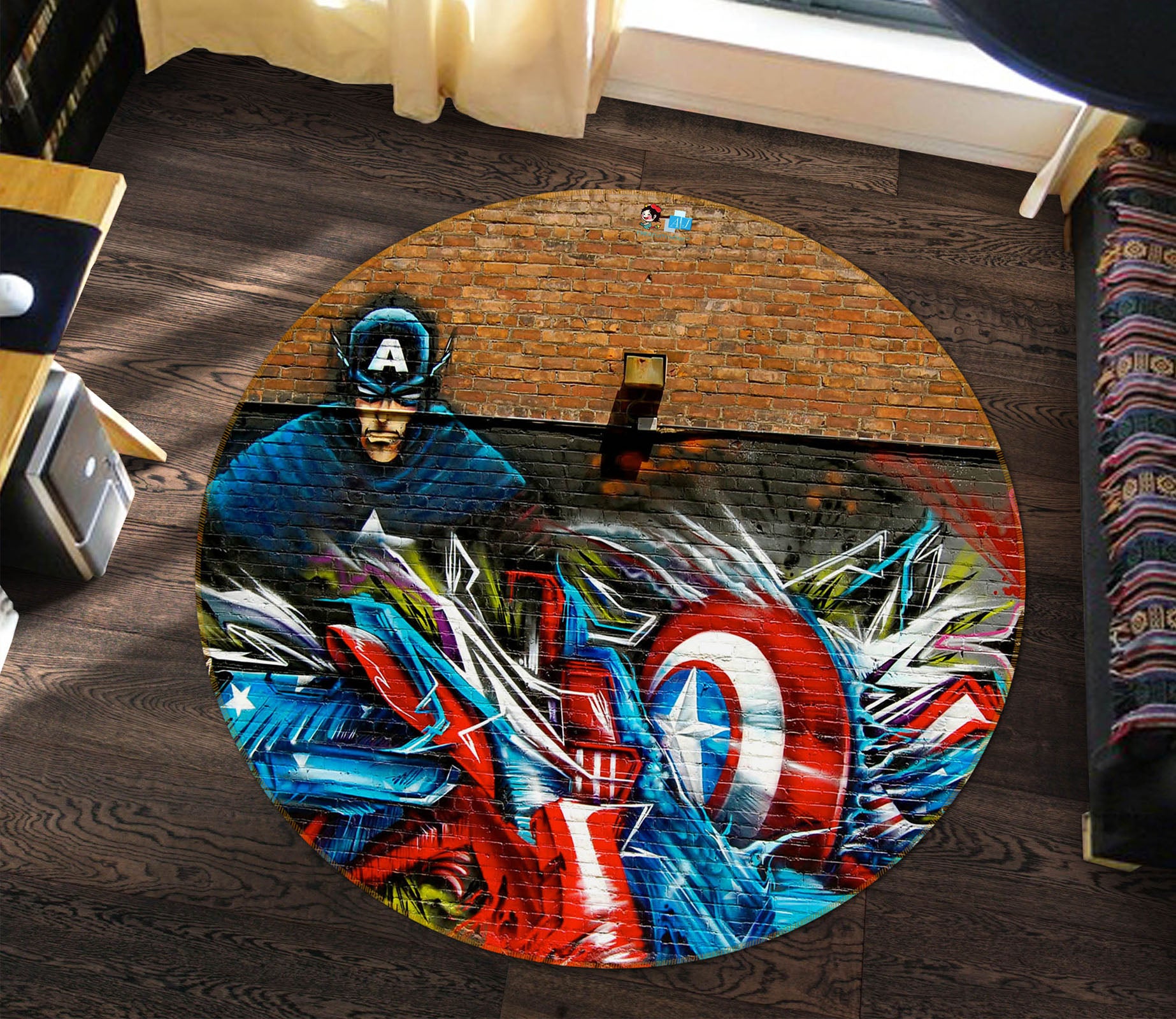 3D Batman Doodle 74025 Round Non Slip Rug Mat