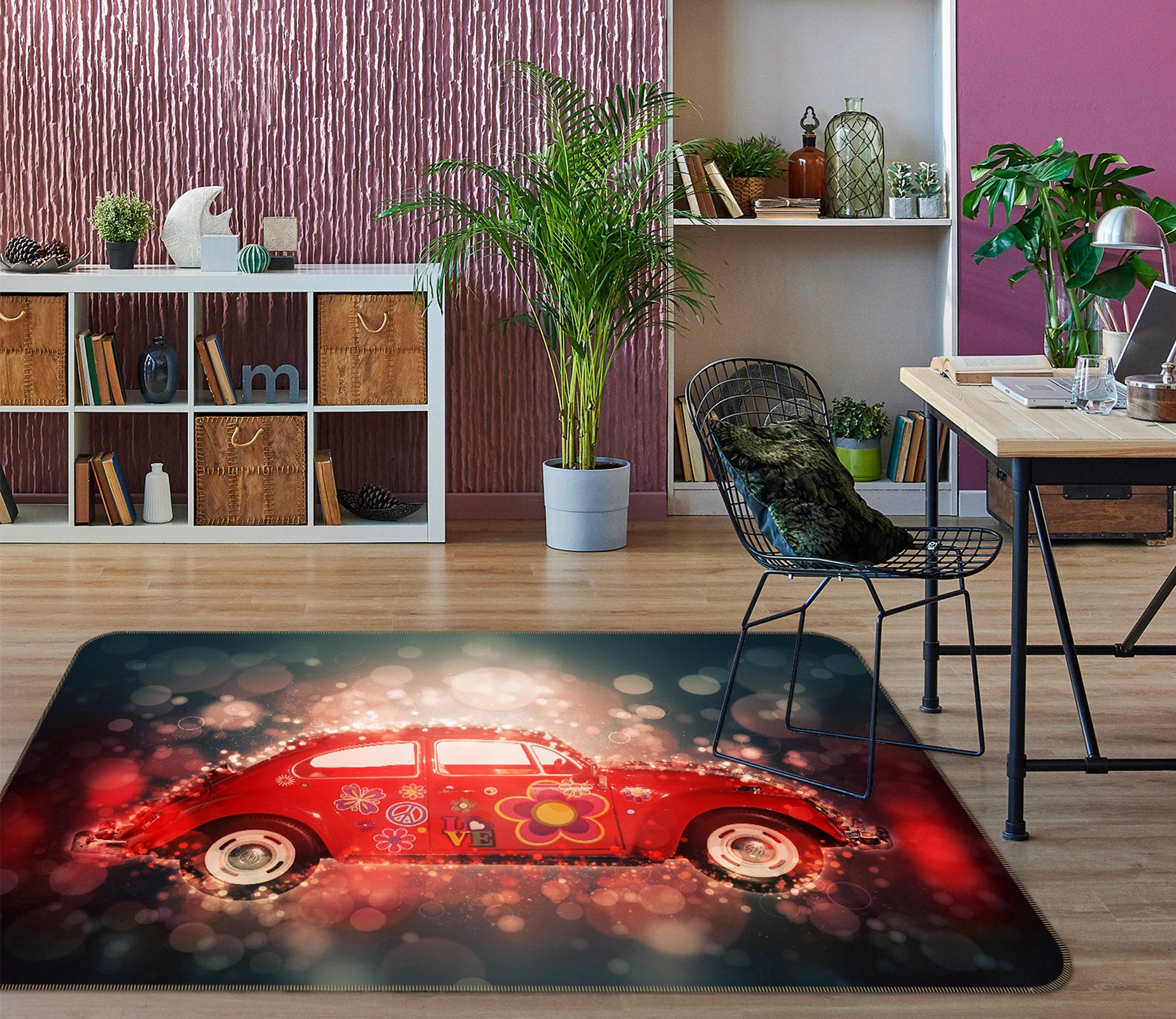 3D Red Car Light Shadow 42047 Vehicle Non Slip Rug Mat