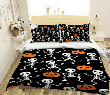 3D Pumpkin Human Bone 1203 Halloween Bed Pillowcases Quilt Quiet Covers AJ Creativity Home 