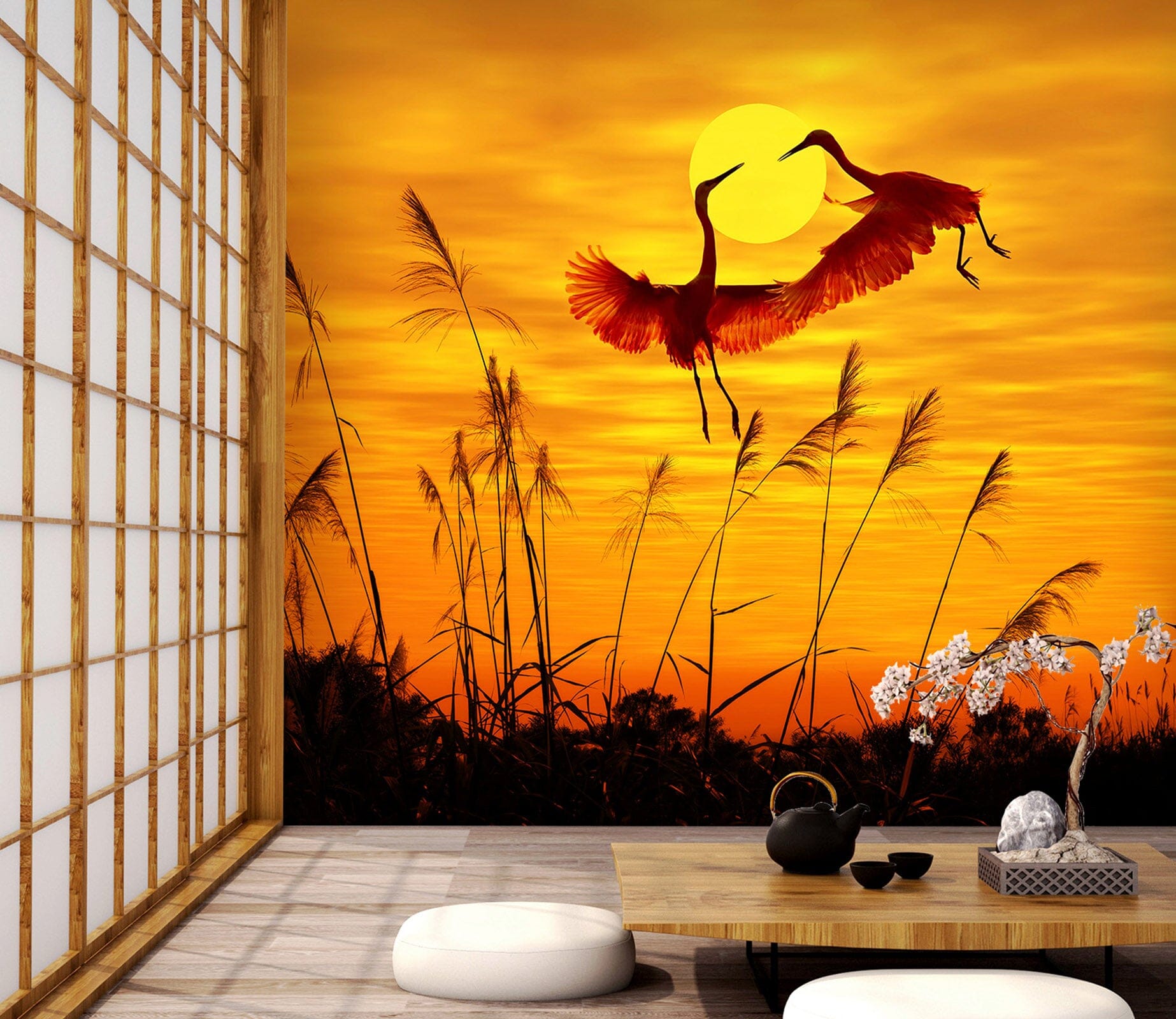 3D Sunset Crane 402 Wall Murals Wallpaper AJ Wallpaper 2 