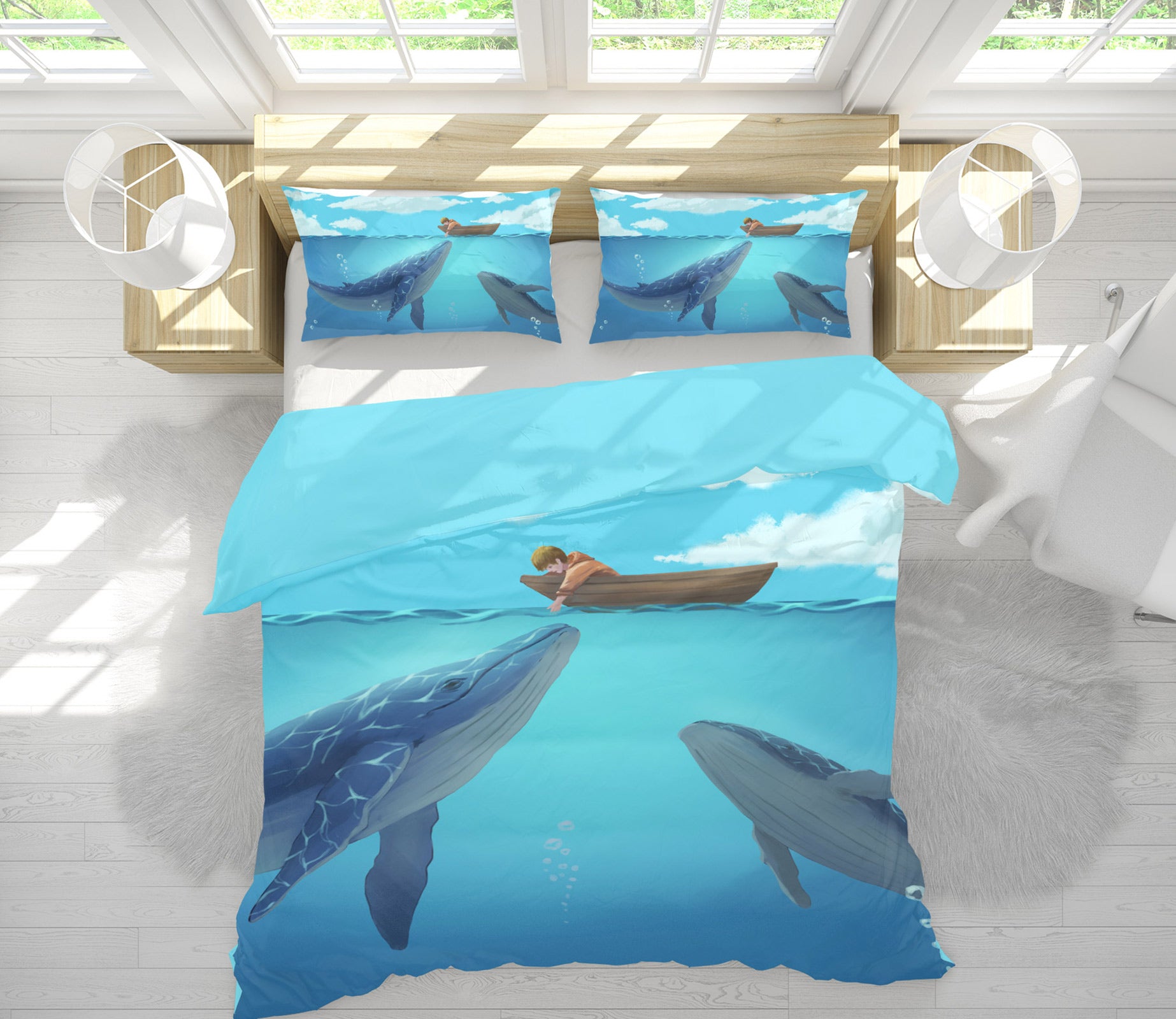 3D Underwater Whale Boat 12001 Bed Pillowcases Quilt