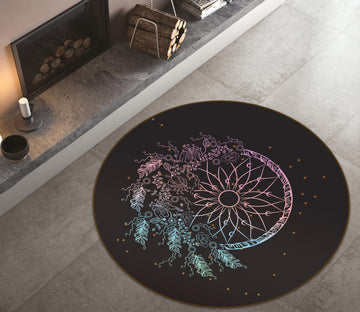 3D Flower Circle Dream Catcher 29039 Round Non Slip Rug Mat