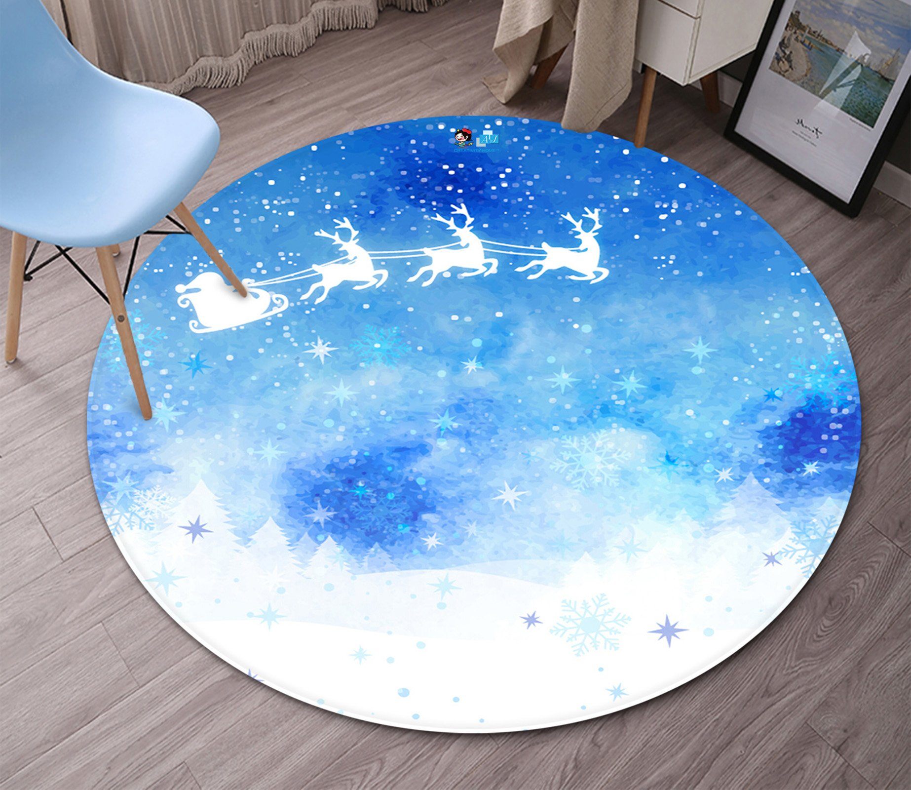 3D White Sled Deer 099 Round Non Slip Rug Mat Mat AJ Creativity Home 