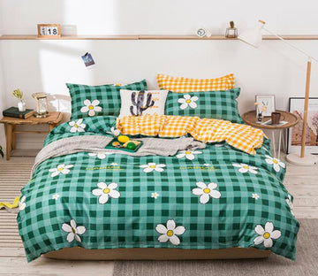 3D Green Lattice Flower 13007 Bed Pillowcases Quilt