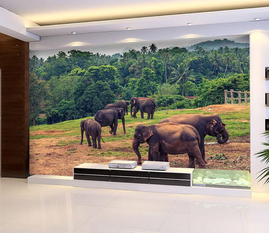 3D Elephant Herd 1056 Wall Murals Wallpaper AJ Wallpaper 2 