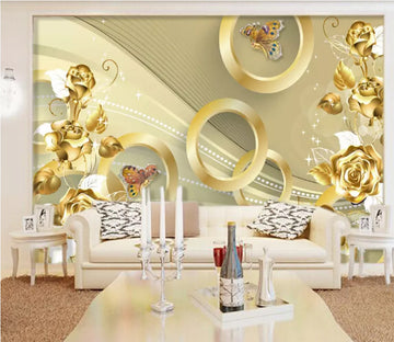 3D Gold Rose Butterfly WC707 Wall Murals