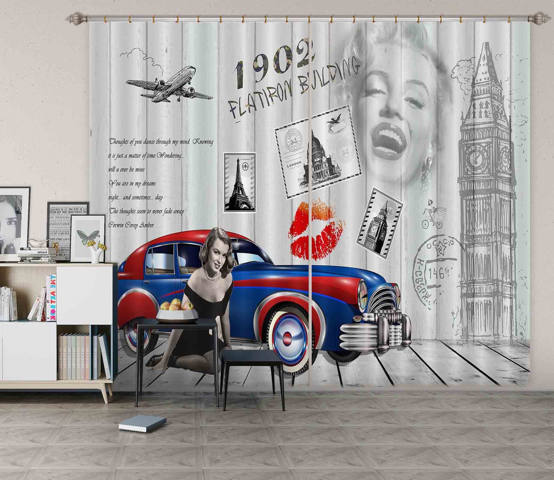 3D Blue Car 805 Curtains Drapes Wallpaper AJ Wallpaper 