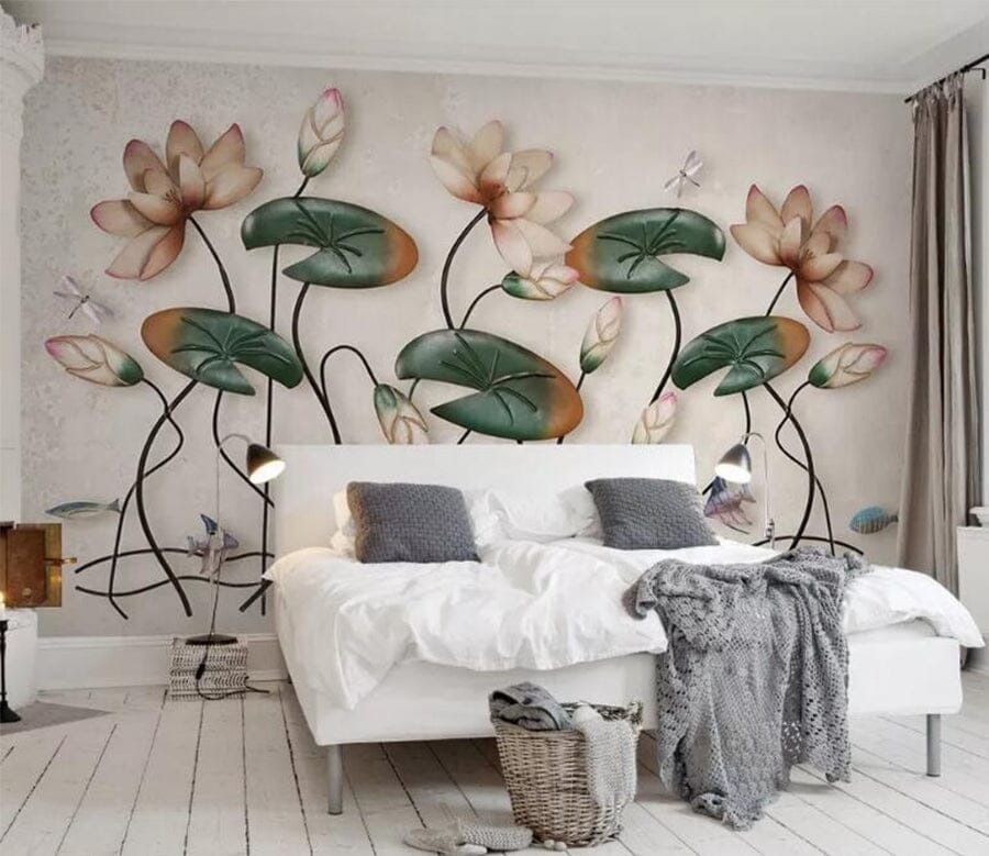 3D Lotus Flower WC093 Wall Murals Wallpaper AJ Wallpaper 2 