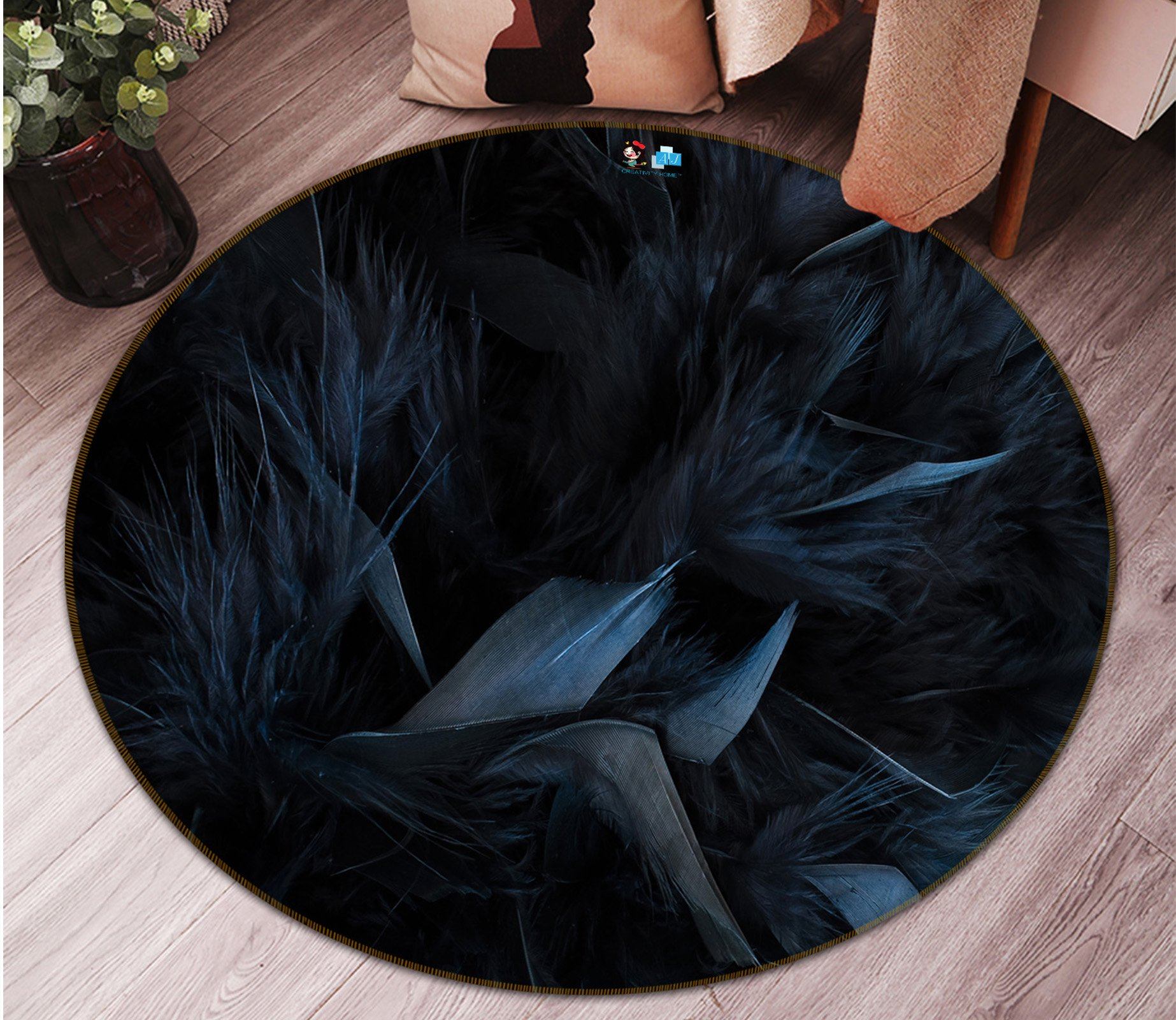 3D Black Feather 2156 Round Non Slip Rug Mat Mat AJ Creativity Home 