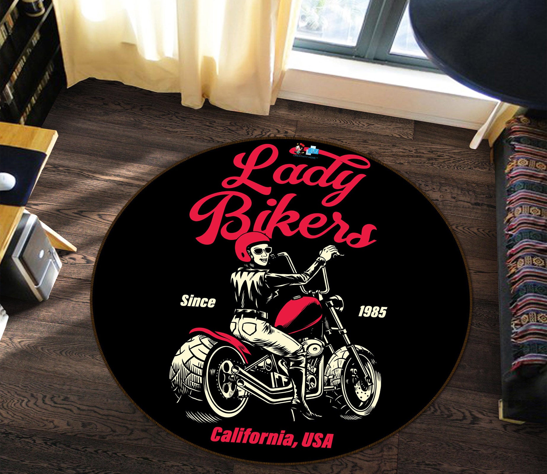 3D Motorcycle 81198 Round Non Slip Rug Mat