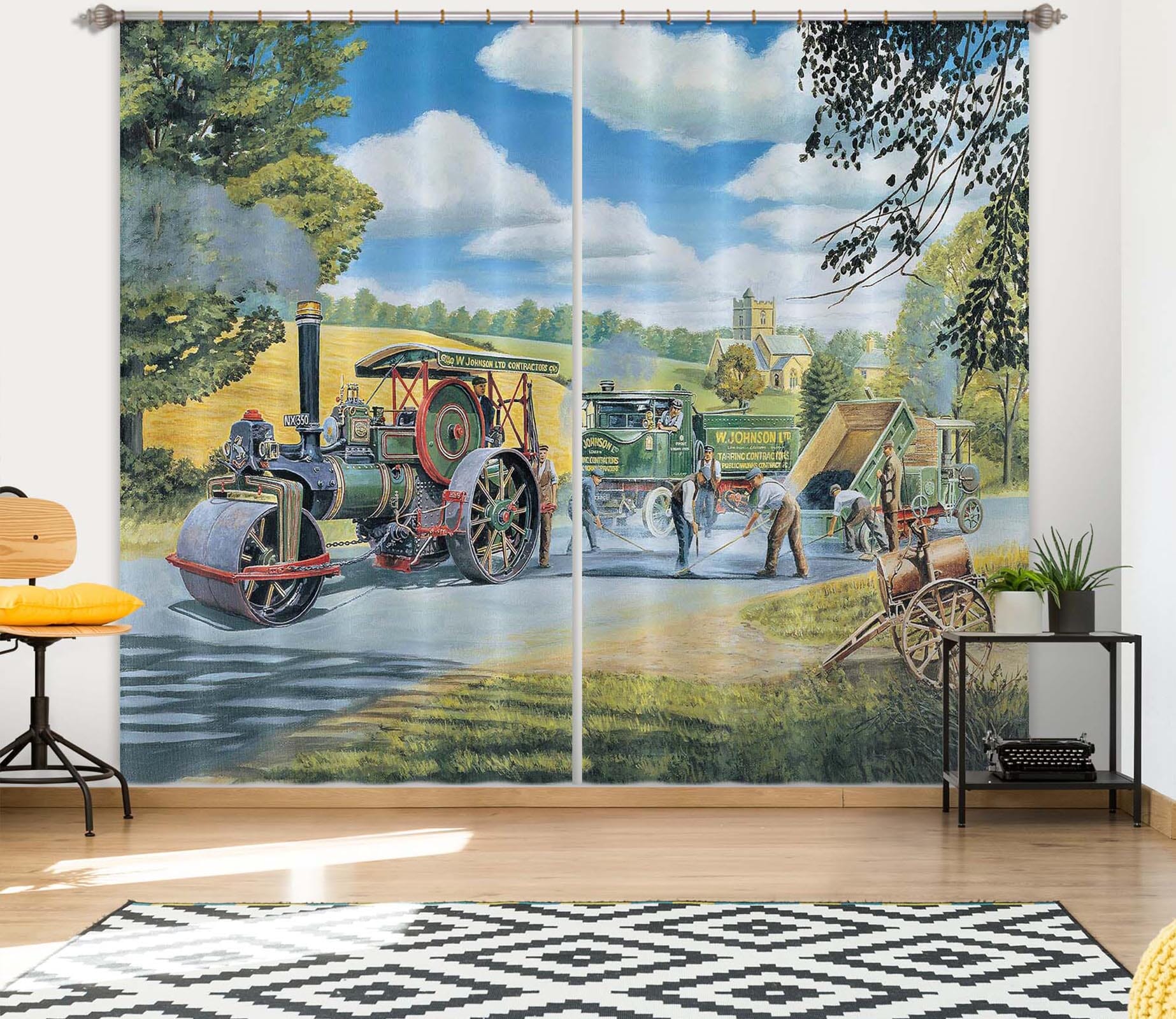 3D The Road Menders 106 Trevor Mitchell Curtain Curtains Drapes Curtains AJ Creativity Home 