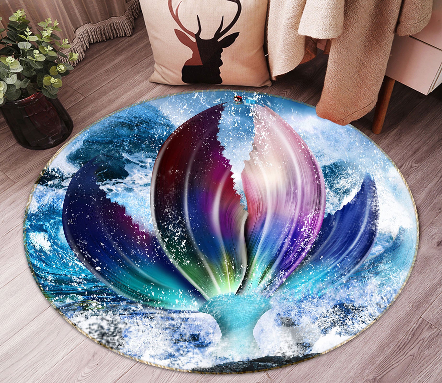 3D Mermaid Tail 80279 Round Non Slip Rug Mat