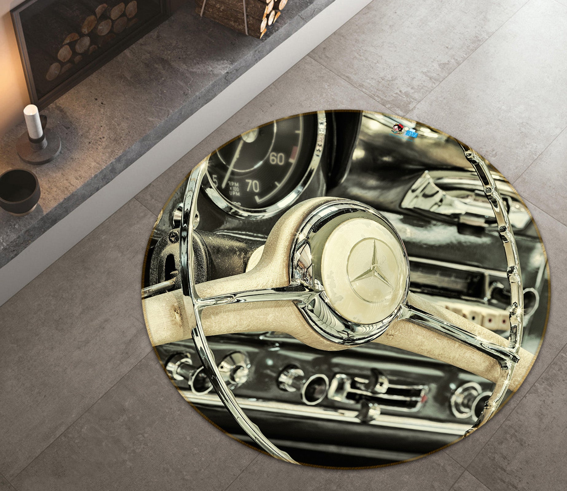 3D Car Steering Wheel 74148 Round Non Slip Rug Mat