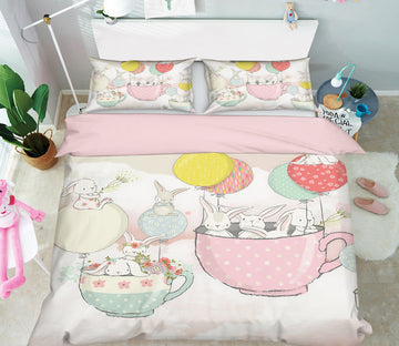 3D Rabbit Teacup 13056 Bed Pillowcases Quilt