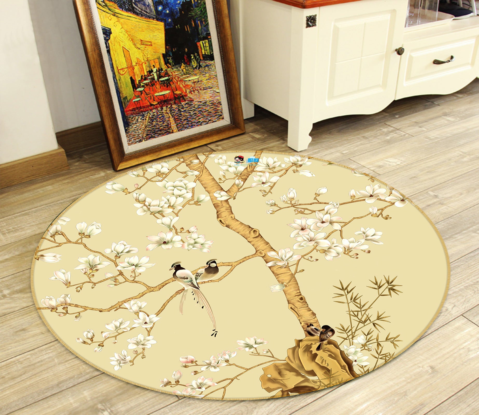 3D Branches Bird 80269 Round Non Slip Rug Mat