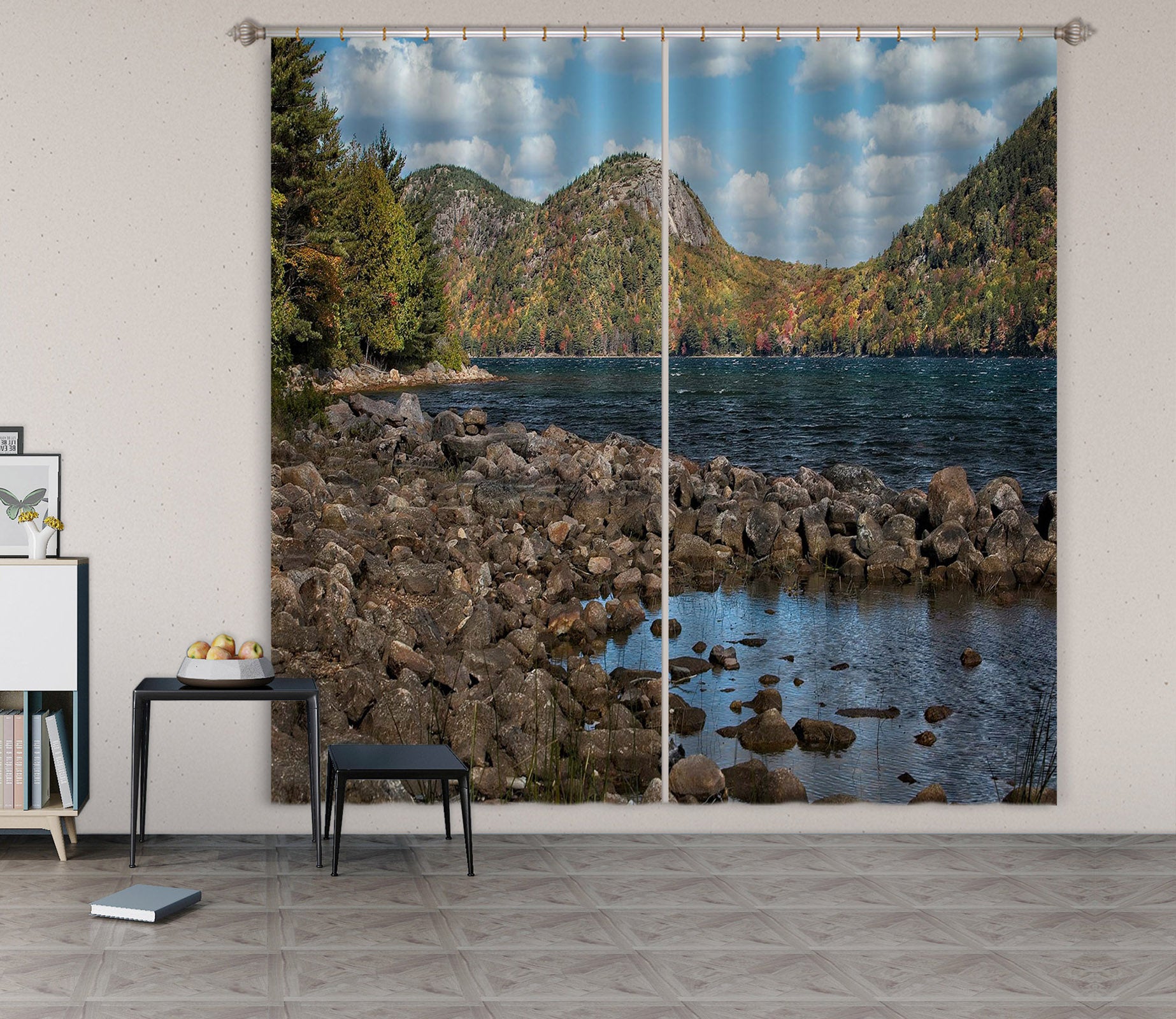 3D Mountain Stone Brook Water 61224 Kathy Barefield Curtain Curtains Drapes