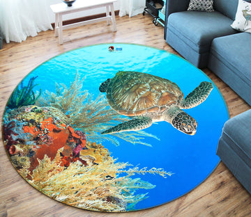 3D Sea Turtle 74130 Round Non Slip Rug Mat