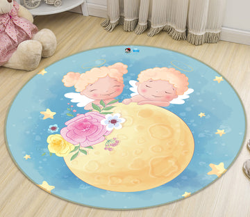 3D Cartoon Moon Angel 74204 Round Non Slip Rug Mat