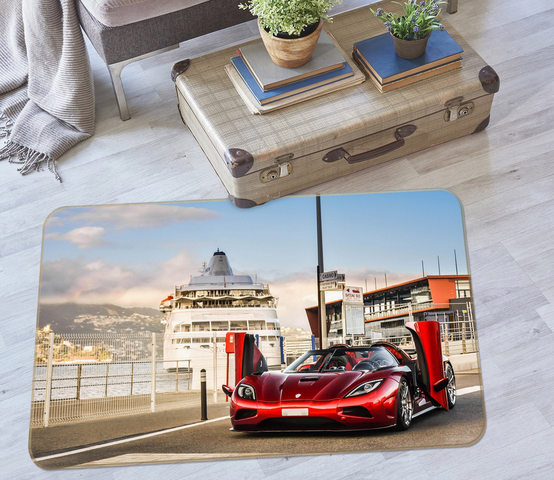 3D Red Sports Car 42070 Vehicle Non Slip Rug Mat