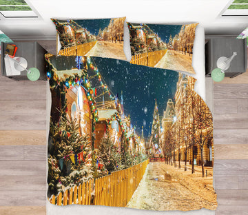 3D Snow Street 51006 Christmas Quilt Duvet Cover Xmas Bed Pillowcases