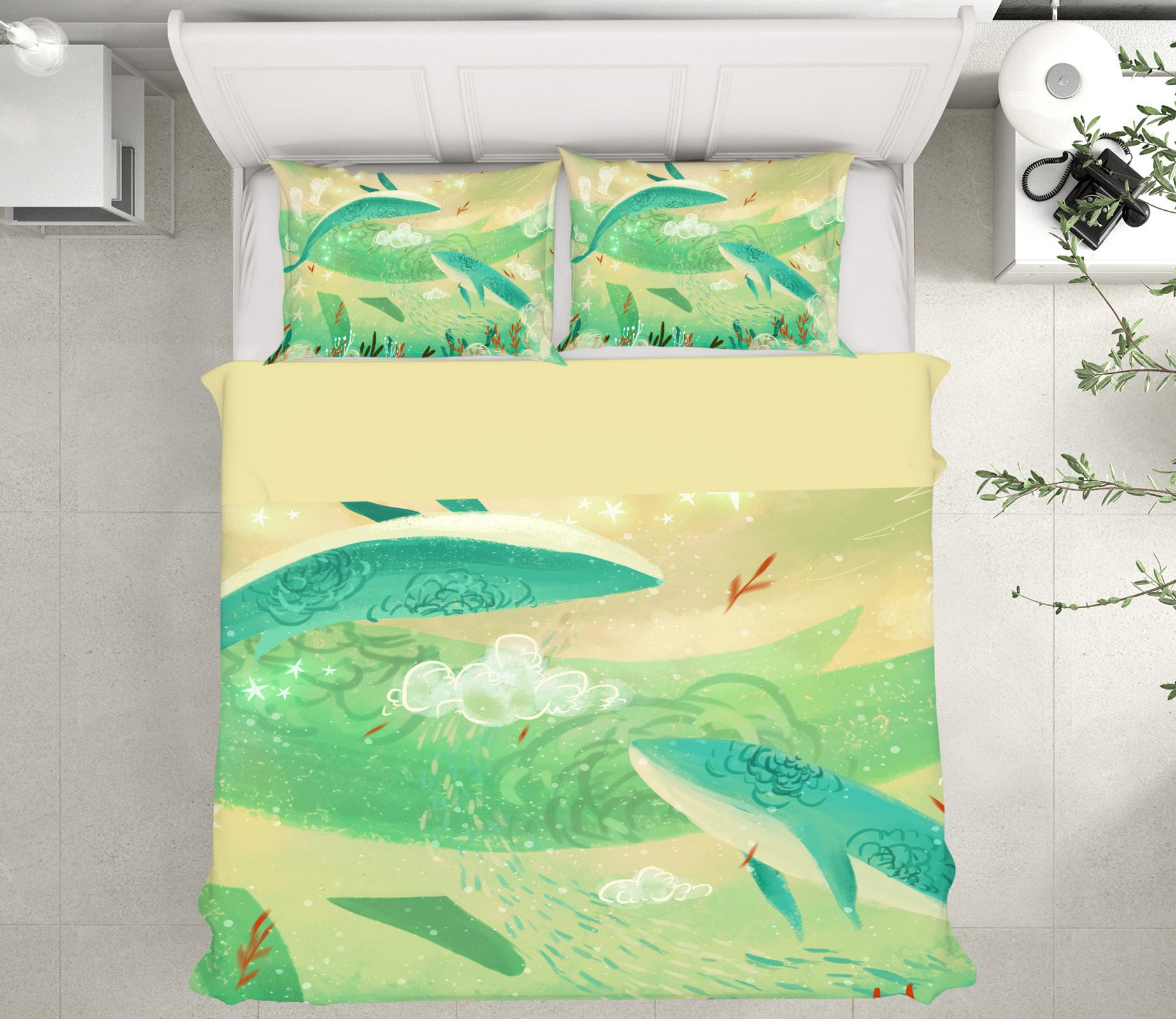 3D Green Whale 12011 Bed Pillowcases Quilt