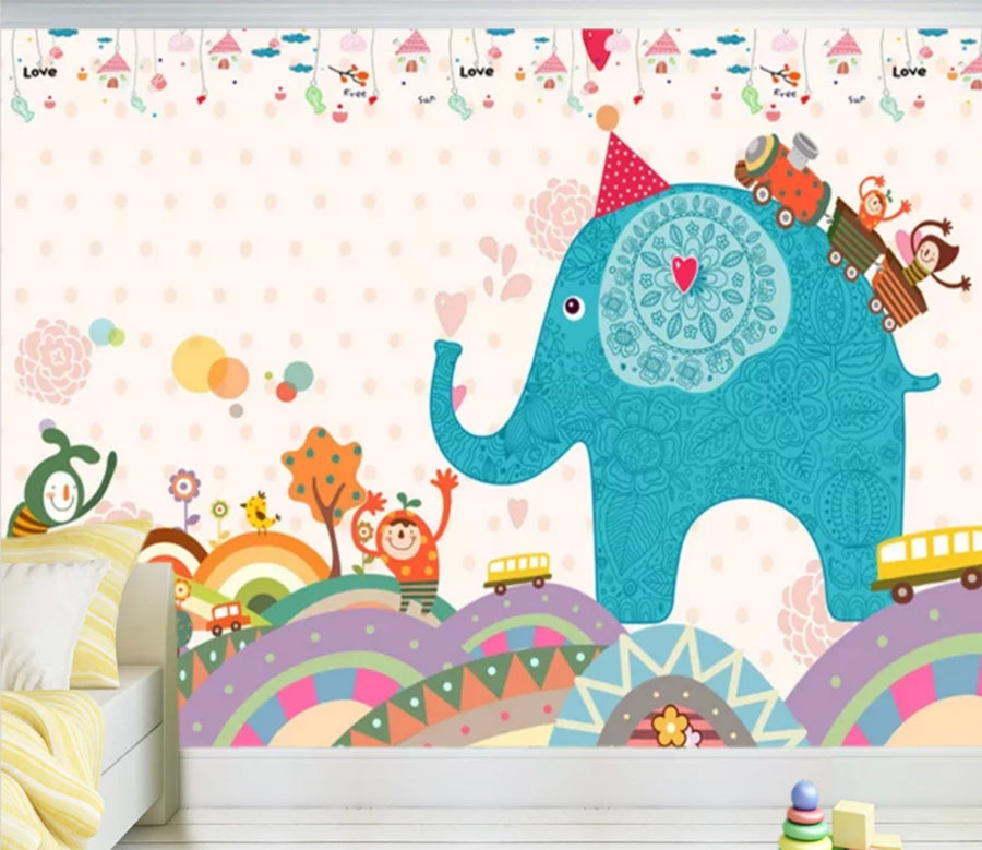 3D Green Elephant WC151 Wall Murals