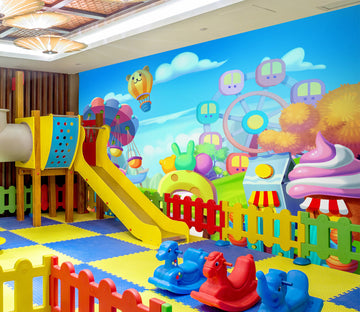 3D Cartoon Hot Air Balloon Ferris Wheel 1408 Indoor Play Centres Wall Murals