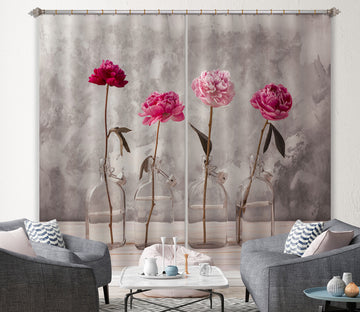 3D Red Peonies 036 Assaf Frank Curtain Curtains Drapes