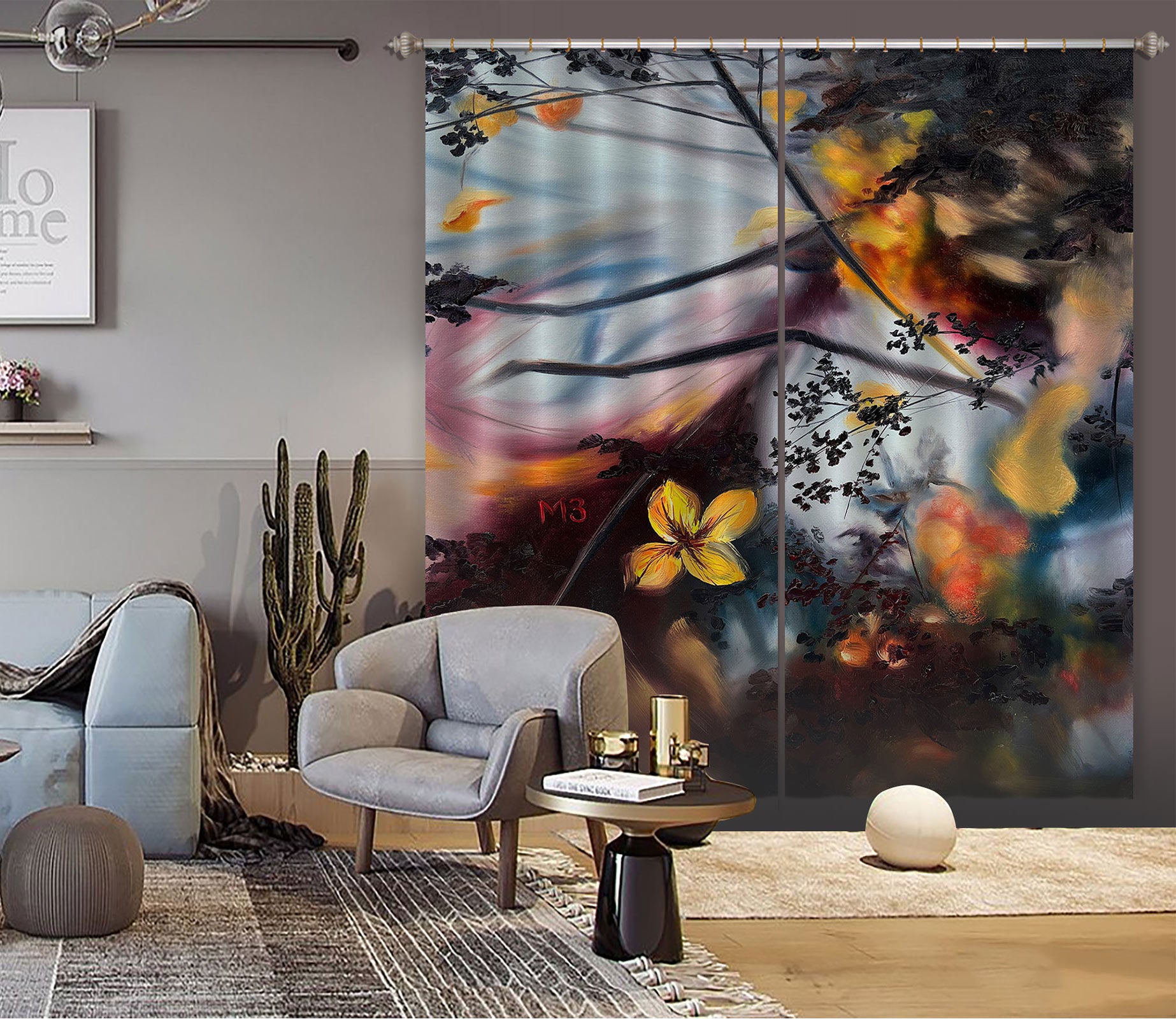 3D Flower Branch 9758 Marina Zotova Curtain Curtains Drapes