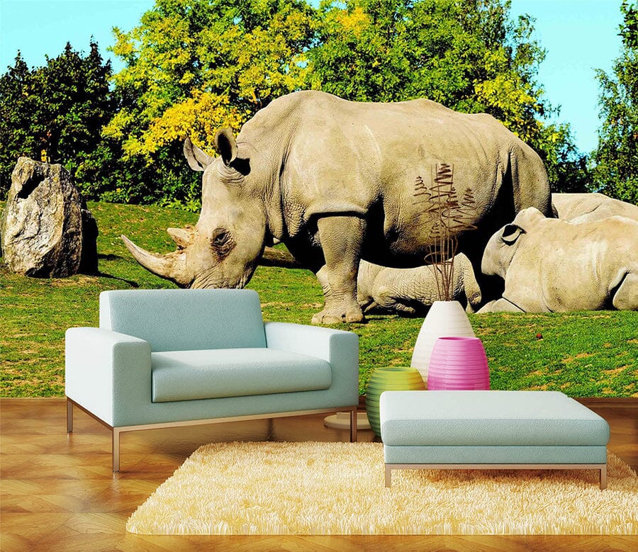 3D Forest Rhino 1069 Wall Murals Wallpaper AJ Wallpaper 2 