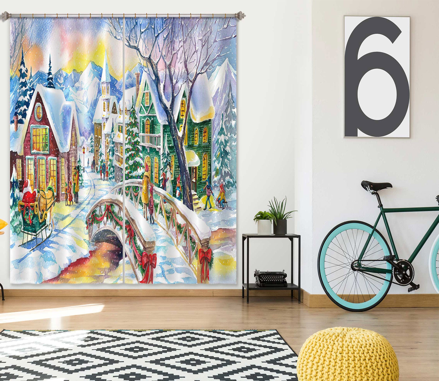 3D Snow Houses 52081 Christmas Curtains Drapes Xmas