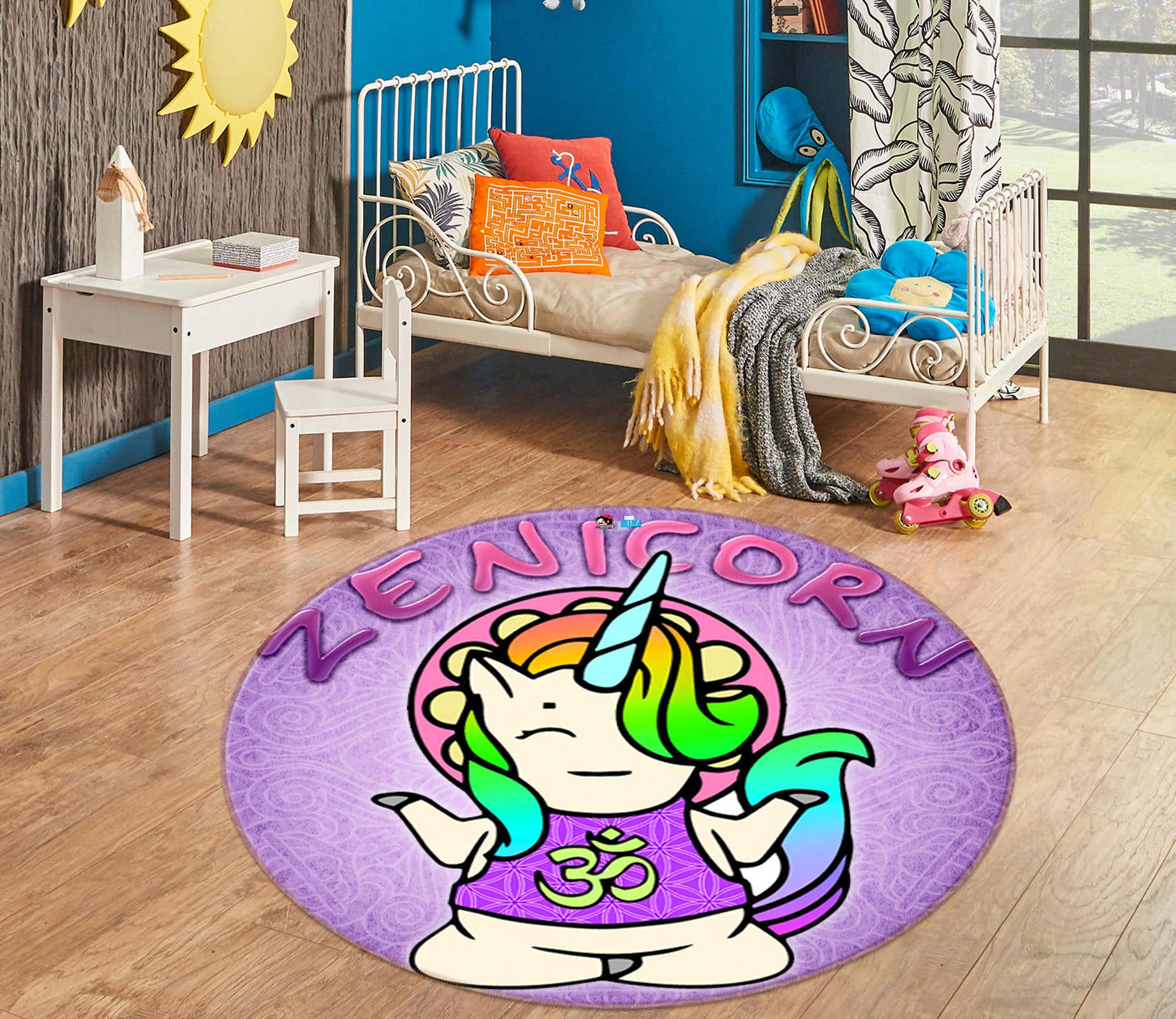 3D Cartoon Unicorn 8878 Brigid Ashwood Rug Round Non Slip Rug Mat