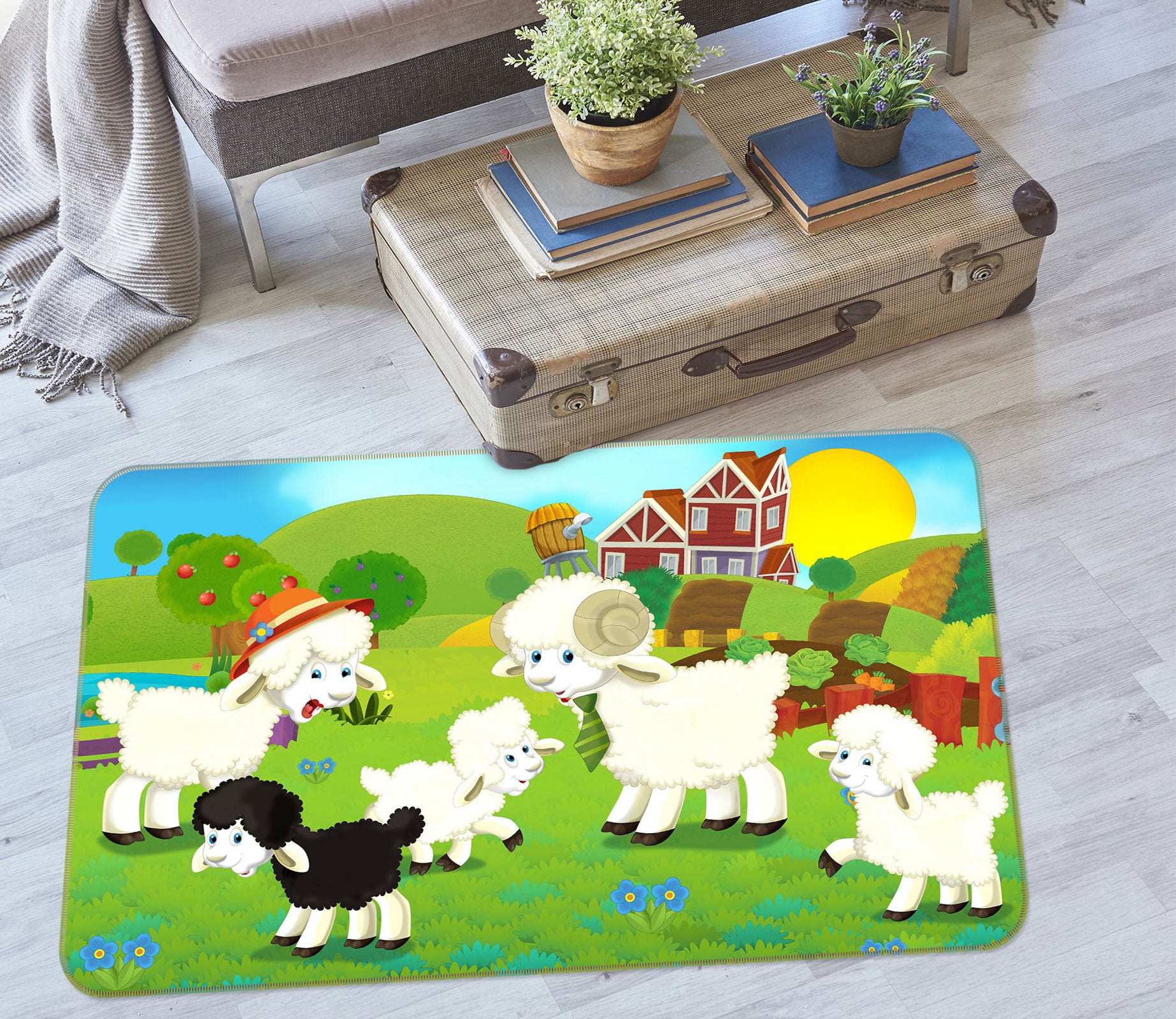 3D Cartoon Sheep 76273 Non Slip Rug Mat