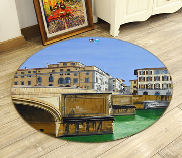 3D Building Bridge 11096 Matthew Holden Bates Rug Round Non Slip Rug Mat