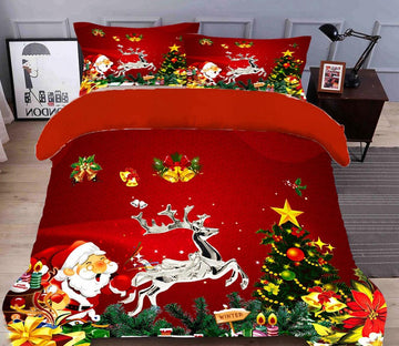 3D Christmas Tree Deer Santa 45121 Christmas Quilt Duvet Cover Xmas Bed Pillowcases