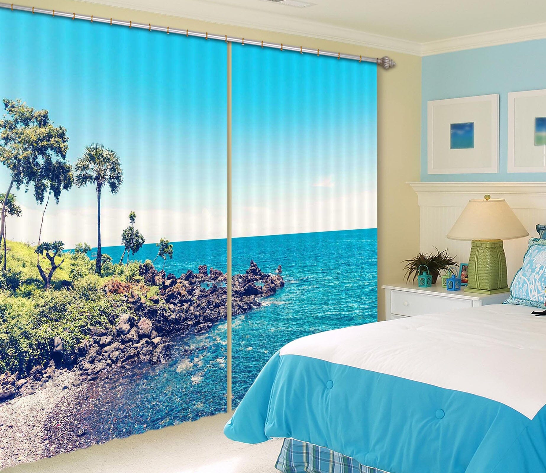3D Blue Island 827 Curtains Drapes Wallpaper AJ Wallpaper 