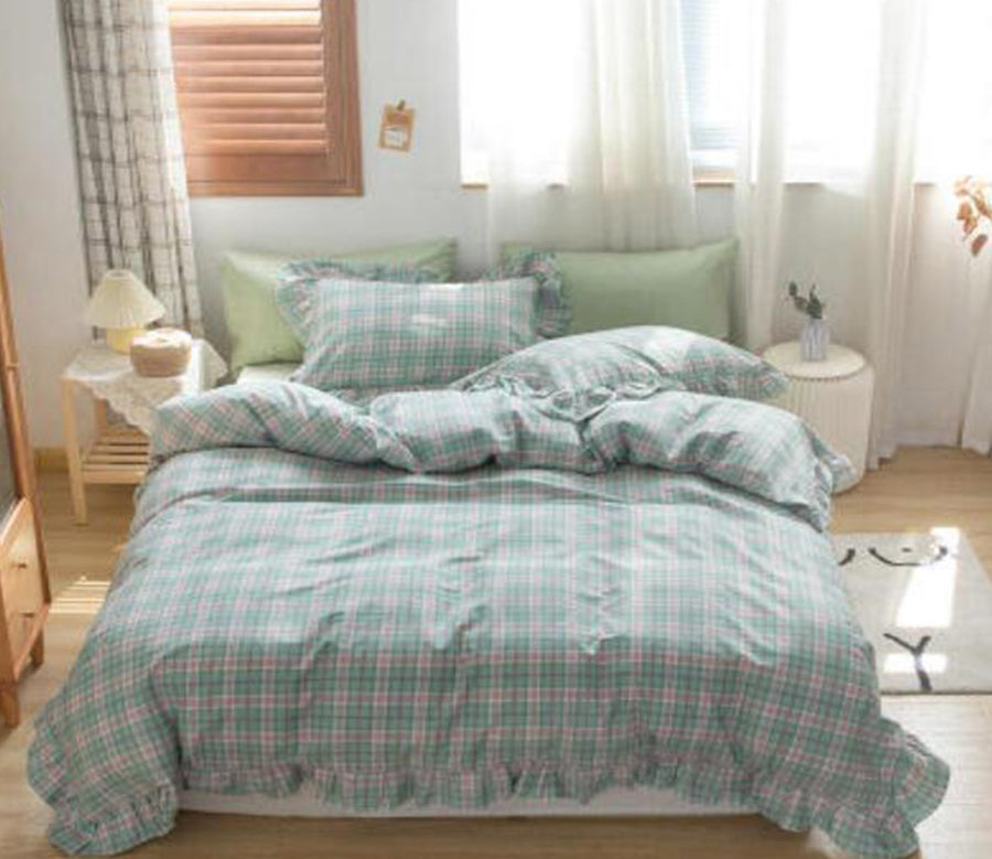 3D Green Plaid Lace 50077 Bed Pillowcases Quilt