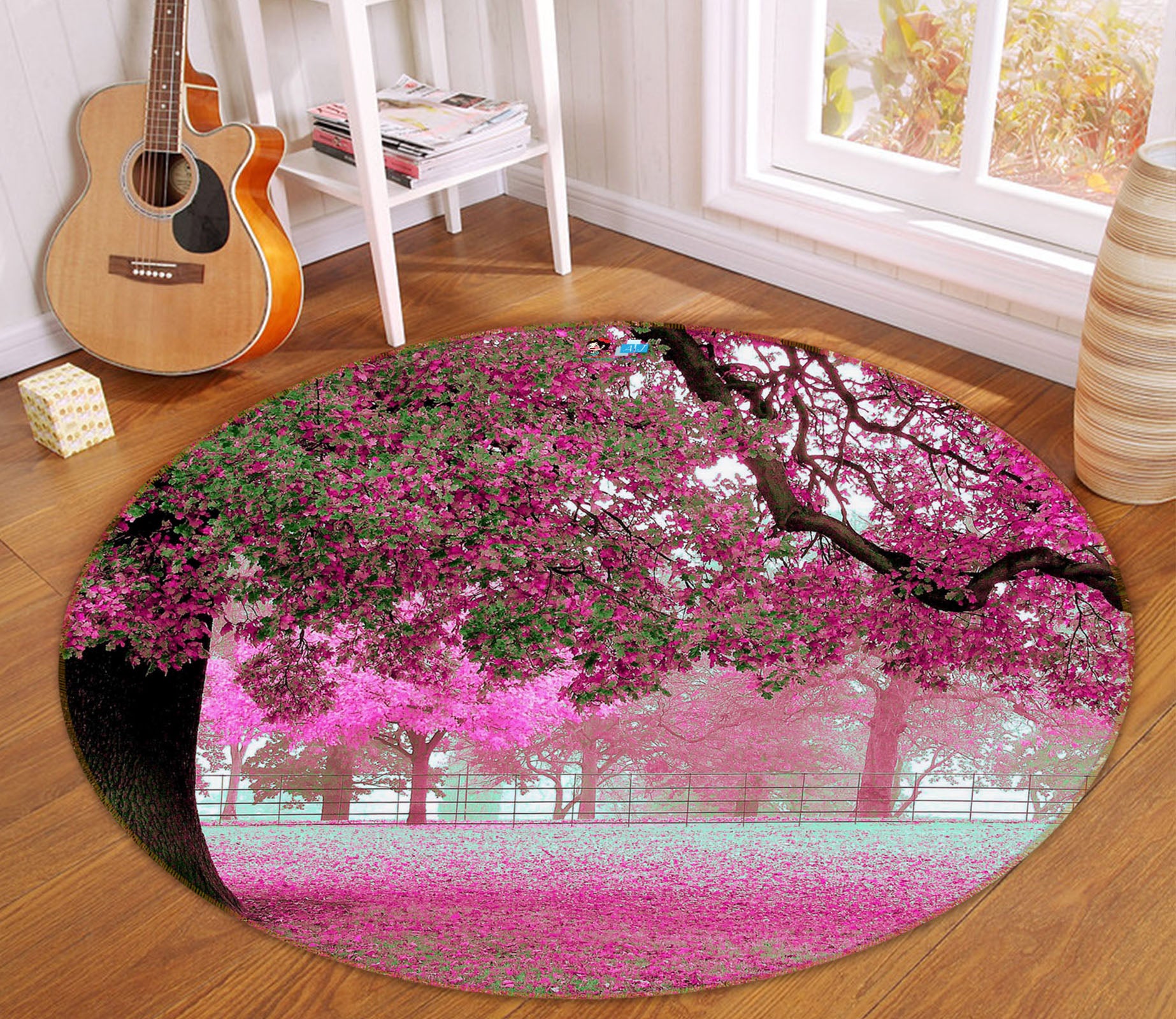 3D Big Pink Tree 74019 Round Non Slip Rug Mat
