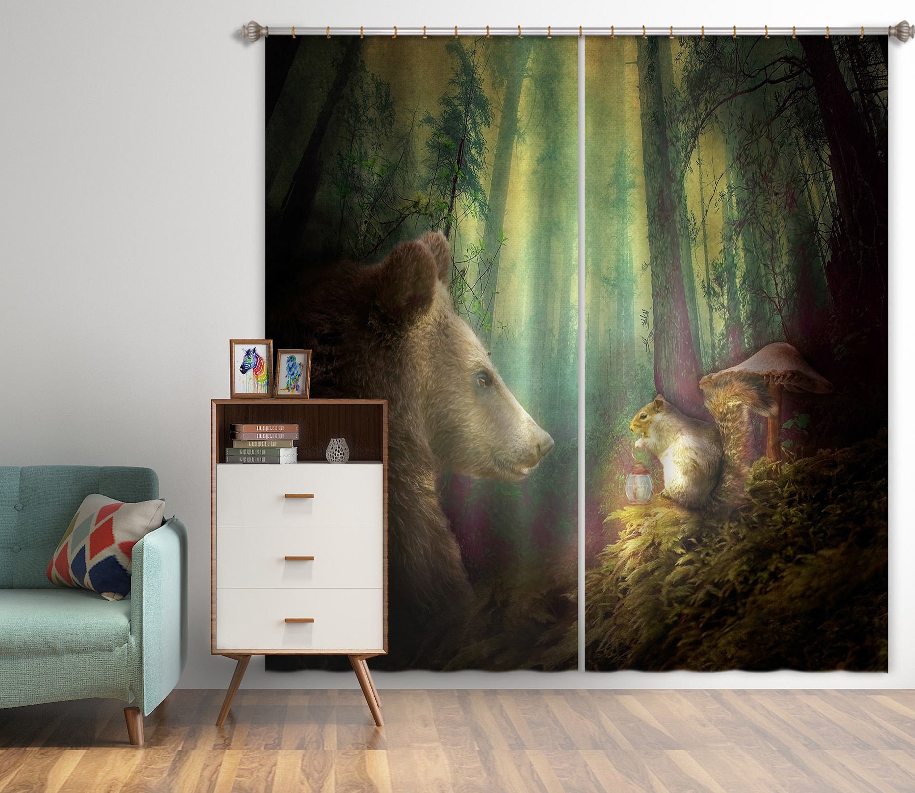 3D Forest Bear Mouse 5363 Beth Sheridan Curtain Curtains Drapes