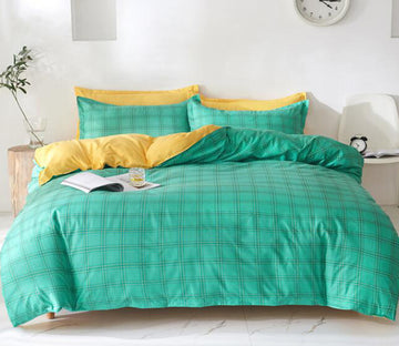 3D Green Grid 13139 Bed Pillowcases Quilt