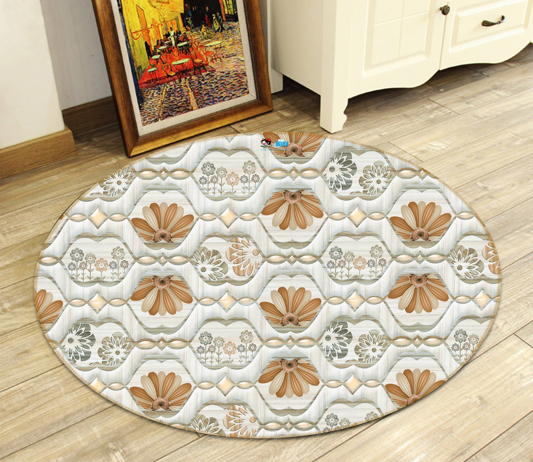 3D Retro Pattern 3584 Round Non Slip Rug Mat Mat AJ Creativity Home 