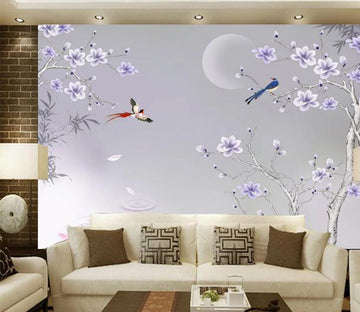 3D Moon Blue Flower WC1134 Wall Murals