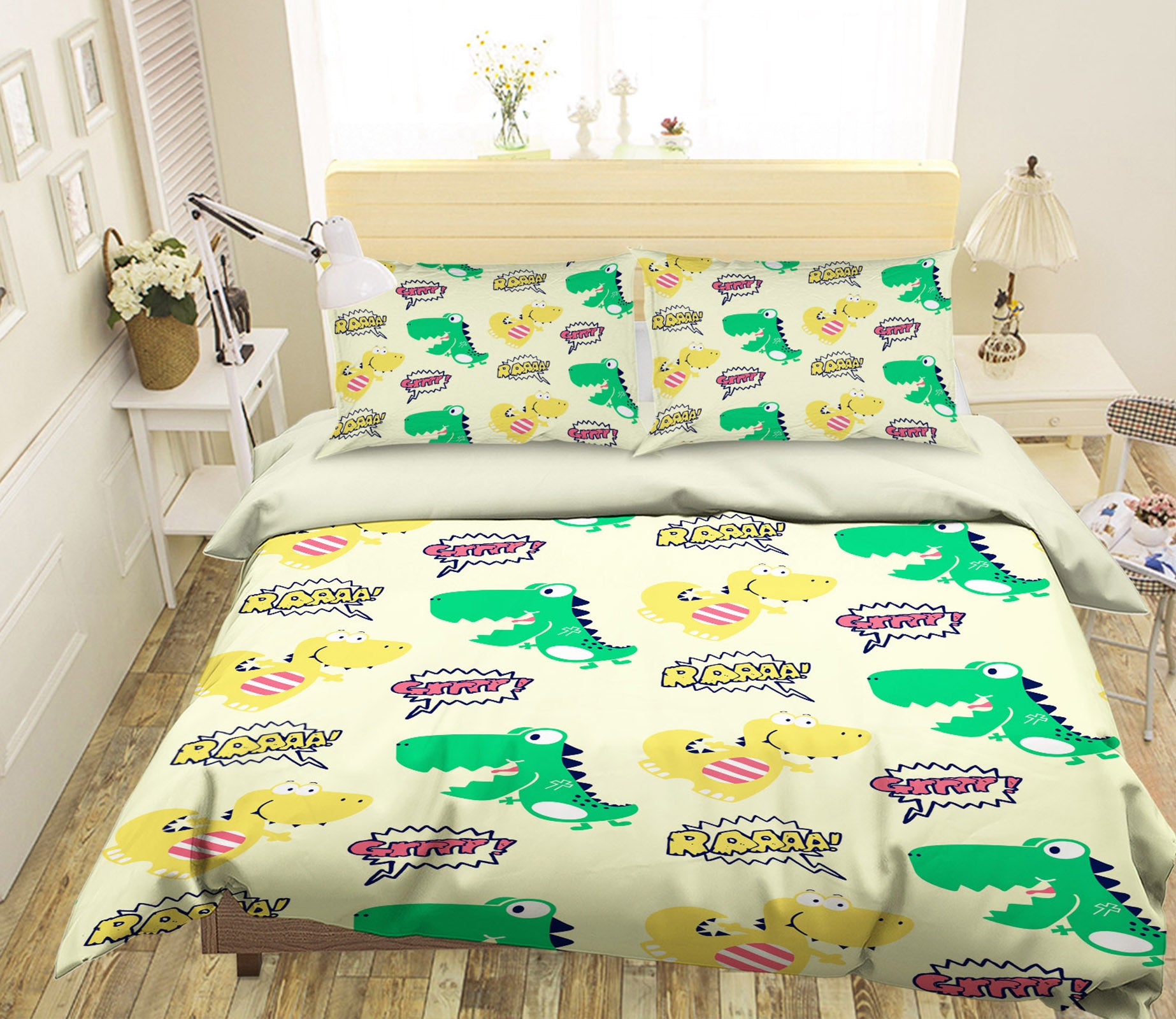 3D Yellow Green Dinosaur 61099 Bed Pillowcases Quilt